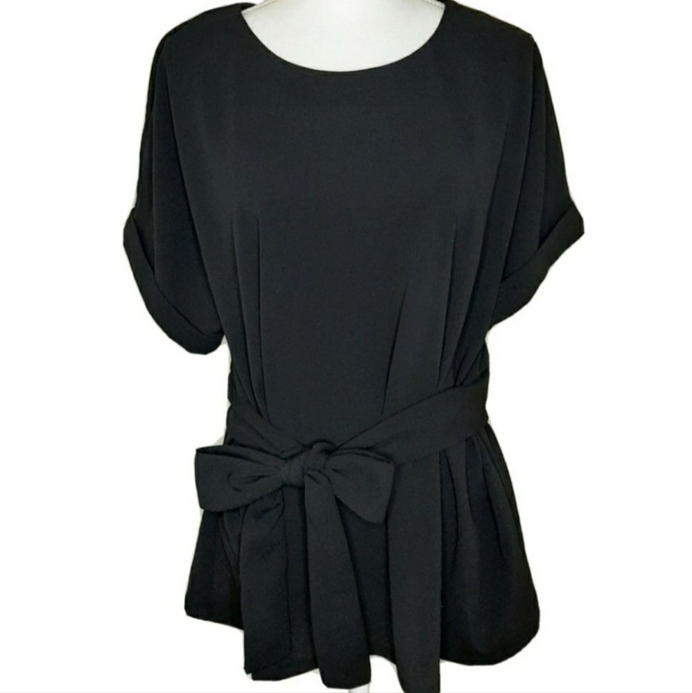 Worthington Woman Black Belted Peplum Blouse Plus Size 0X